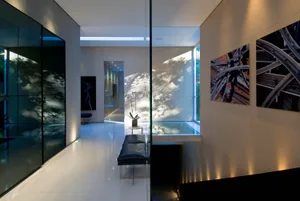 Modern interior space featuring minimalist design elements, with a focus on simplicity and elegance.
