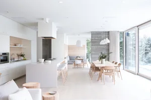 Modern minimalist kitchen with a white color scheme