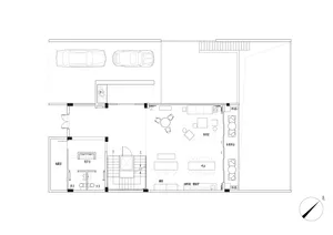 Modern interior architectural planning diagram showing rooms, spaces, and layout.