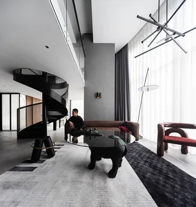 Modern living room with black metal furniture and minimalist design