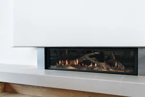 Modern glass fireplace interior