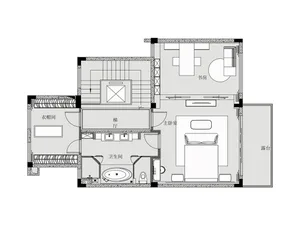 Modern residential floor plan with minimalist design elements.