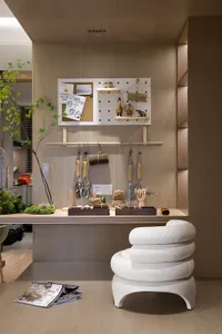 Modern, industrial commercial space featuring wood and metal materials.