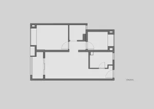 An original architectural floor plan with two rooms and a hallway.