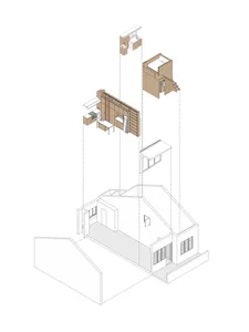 Diagram of a house's floor plan showing various functional zones and layout.