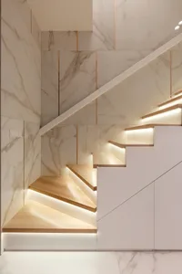 Modern staircase with marble and concrete materials