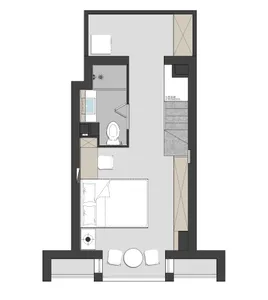 極簡住宅公寓的平面圖，展現現代設計風格。