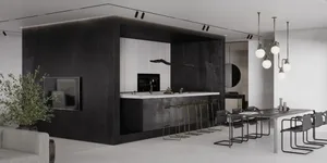 Modern minimalist interior design featuring concrete and white materials with a sleek, clean look.