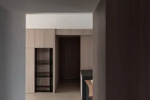 Modern minimalist interior with wooden features