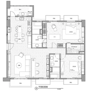 A detailed technical drawing of a modern residential floor plan.