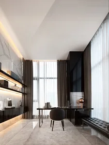 Modern office space featuring a contemporary design with modern materials and a minimalist aesthetic.