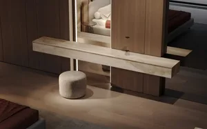 Modern bedroom featuring marble finishes and contemporary design elements.
