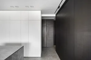 Modern minimalist interior design featuring bamboo materials and clean lines.