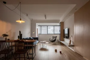 Modern living room featuring wooden elements and contemporary design