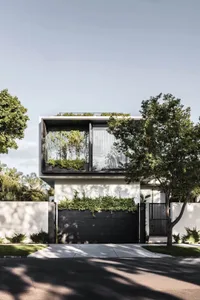 Modern house exterior with concrete and metal materials