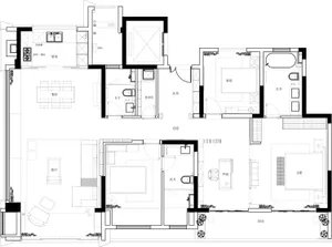 A black and white architectural floor plan showing a modern residential layout.