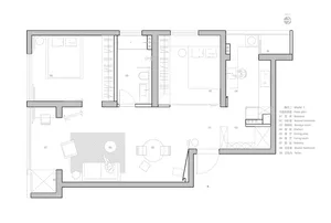 Floor plan of a modern residential apartment, showing the layout of rooms and spaces