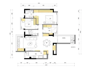 Detailed 2D architectural drawing of a modern house floor plan.