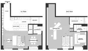 White floor plan of a conference room workspace