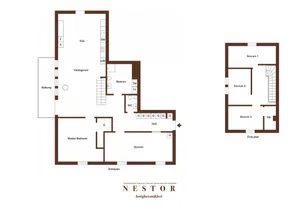 Modern architectural floor plan of an apartment with multiple rooms and a balcony.
