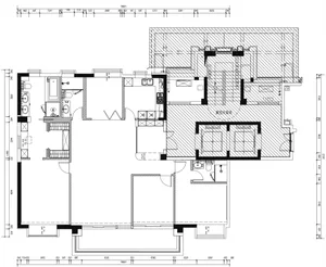 Architectural blueprint of a modern residential floor plan.