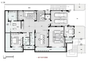 Modern residential floor plan featuring multiple rooms and a garage.