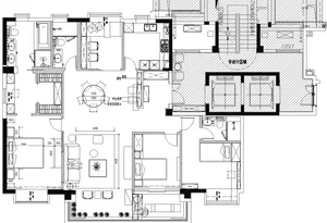 A detailed 2D architectural drawing of a modern residential plan