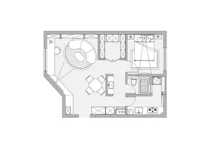2D technical drawing of a modern residential apartment layout