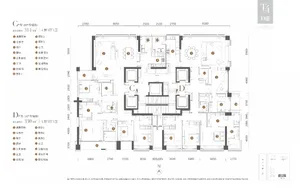 A detailed apartment floor plan showing layout and dimensions of rooms and spaces.