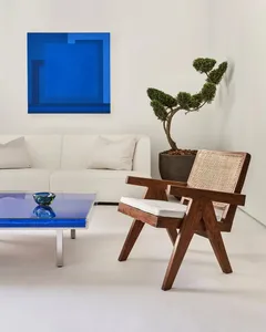 Modern living room featuring a canopy glass canvas planter, white furniture, and a potted bonsai plant.