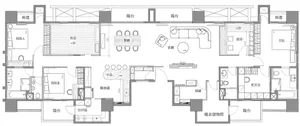 Modern living space with lighting design layout and floor plan.