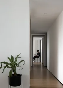 Modern minimalist interior corridor with concrete and wooden materials