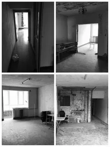 Various angles of a concrete interior renovation project.