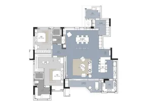Modern residential floor plan featuring open living space with light-colored tones.