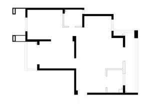 Modern interior design blueprint outlining architectural layout and structural elements.