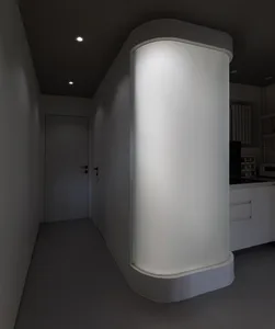 Modern residential interior with minimalist design and concrete and glass materials