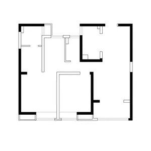 2D architectural drawing of a modern interior with concrete as the primary material.