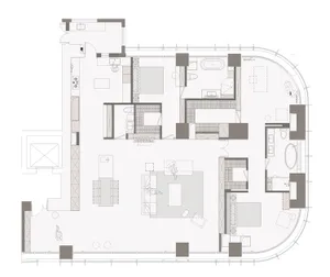A detailed architectural drawing of a residential floor plan, showcasing various rooms and spaces.