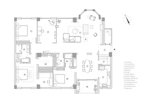 Floor plan of a residential home with various rooms and sections labeled.