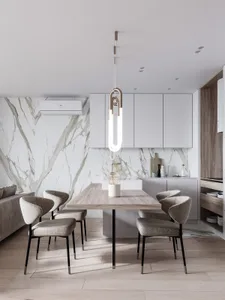 Modern kitchen with marble table and minimalist design