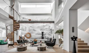 Modern living room with concrete elements