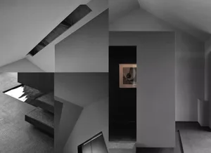 Concrete staircase in a modern interior design setting
