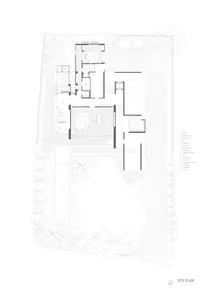 A modern residential floor plan featuring various rooms and amenities, including bedrooms, bathrooms, and a living area.