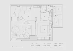 Floor plan of a modern residential apartment showing various rooms and functional zones.