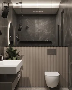 A modern bathroom featuring marble elements and contemporary design