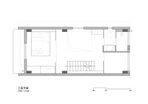 Modern residential floor plan featuring a concrete structure with a staircase and two bedrooms.