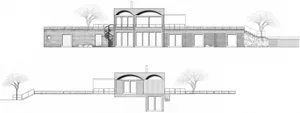 A modern architectural plan of a house featuring brick material.