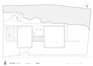 Black and white architectural floor plan of a modern space