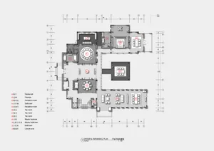 Floor plan of a modern residential interior showcasing contemporary design elements
