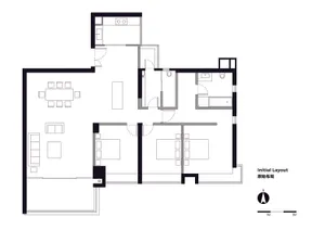 A technical plan of a modern apartment layout